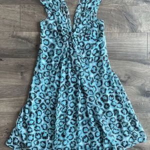 Diane Von Furstenburg Silk Aqua Blue Leopard mini dress